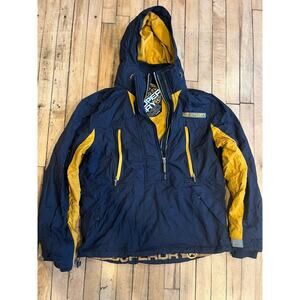 Superdry Wind Attacker Anorak Jacket Men's Large Navy Yellow Hooded Pullover